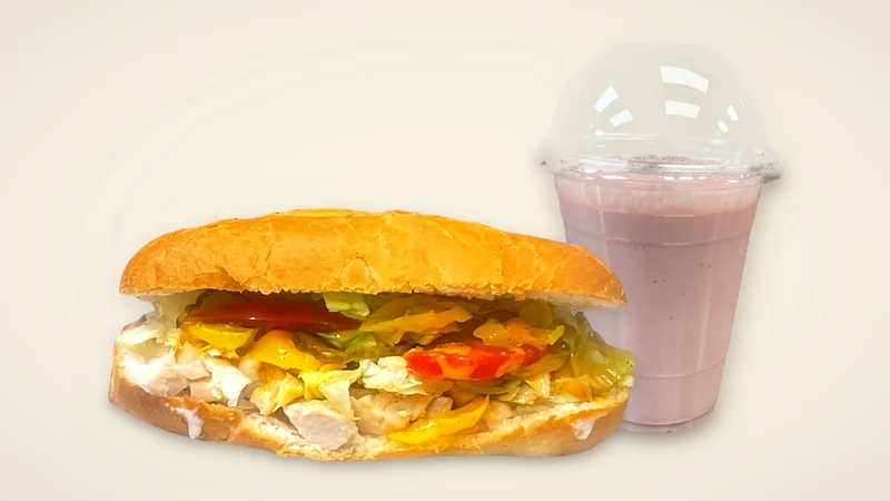 Grilled Chicken Melt and smoothie combo for an office lunch in Irving