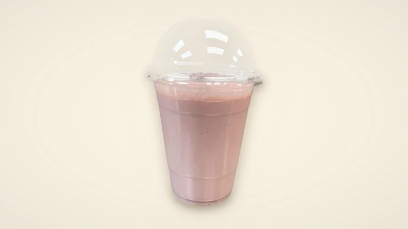Strawberry Banana Velvet, one of our smoothies in Las Colinas, side view